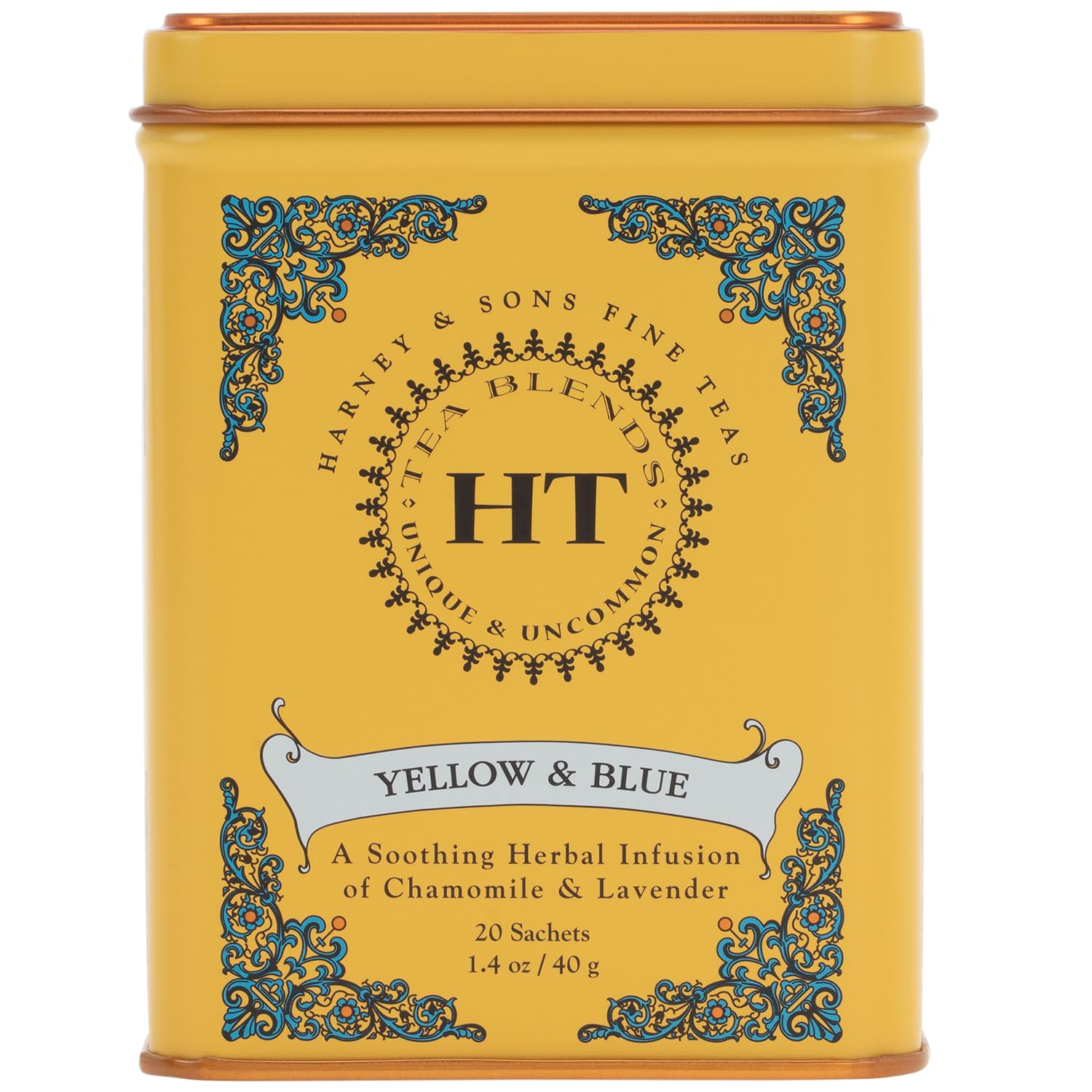 Harney & Sons Master Yellow & Blue Tea Tin – Herbal Blend of Chamomile, Lavender, and Cornflowers – 0.9 Ounces, 20 Sachets, 1 Pack — image 1