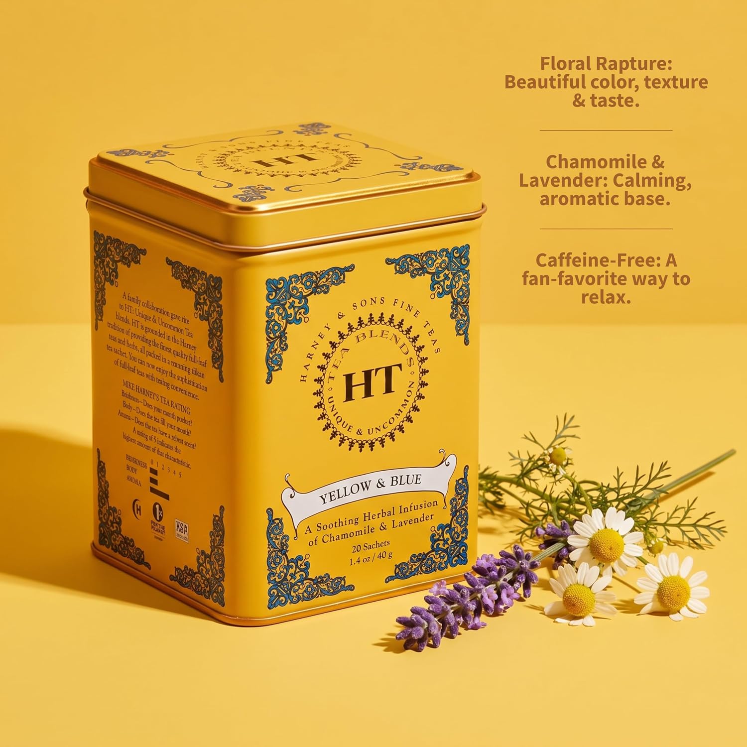 Harney & Sons Master Yellow & Blue Tea Tin – Herbal Blend of Chamomile, Lavender, and Cornflowers – 0.9 Ounces, 20 Sachets, 1 Pack — image 2